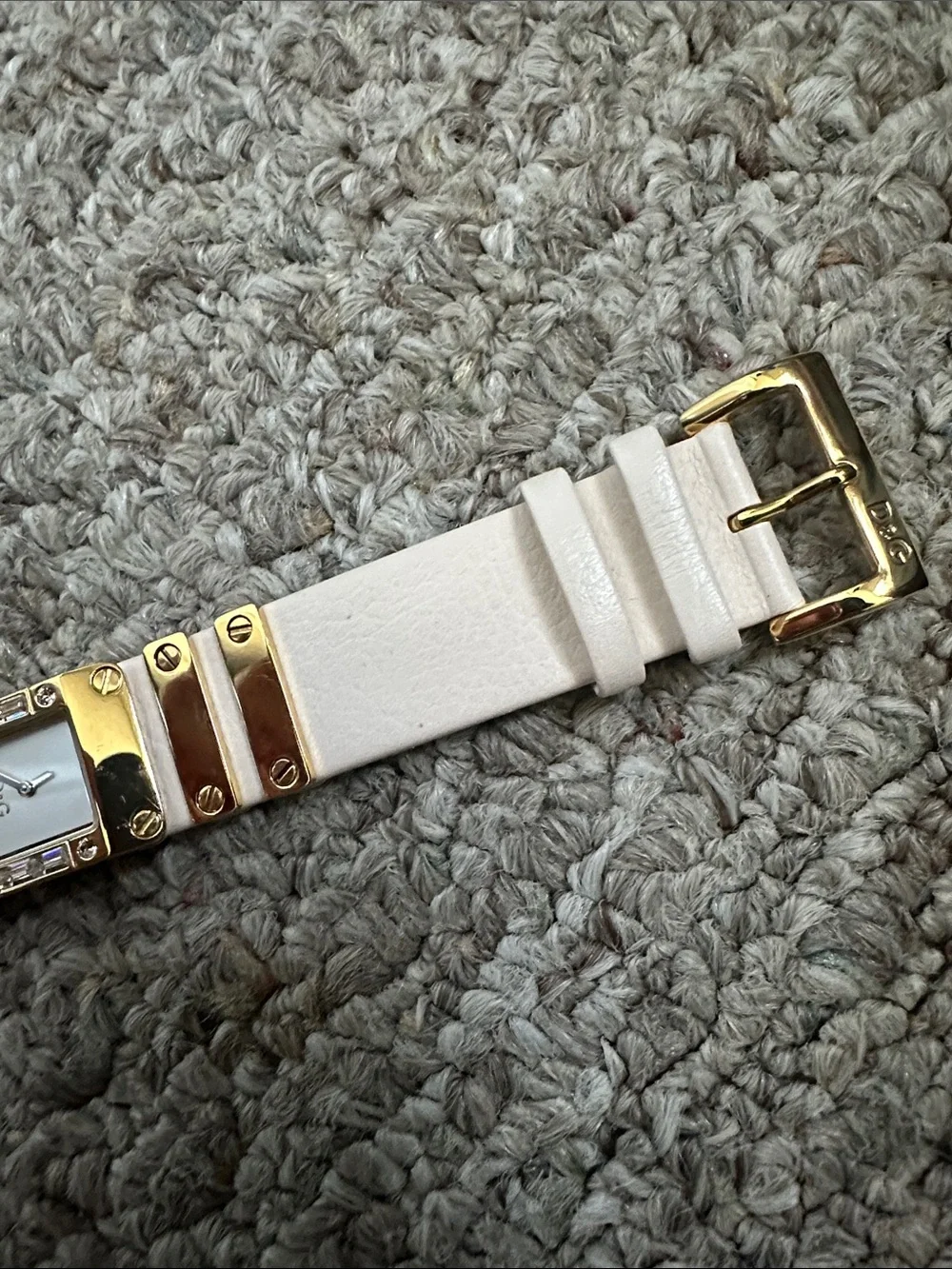 D&G Light Pink and Gold Leather Bracelet Watch with Crystal Accents